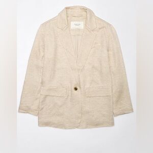 American Eagle Boyfriend blazer small cream tan beige viscose & linen oversized
